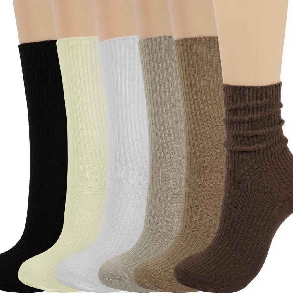 Calf Socks for Women - Thin Solid Cotton Crew Socks - Casual Cute Above Ankle So